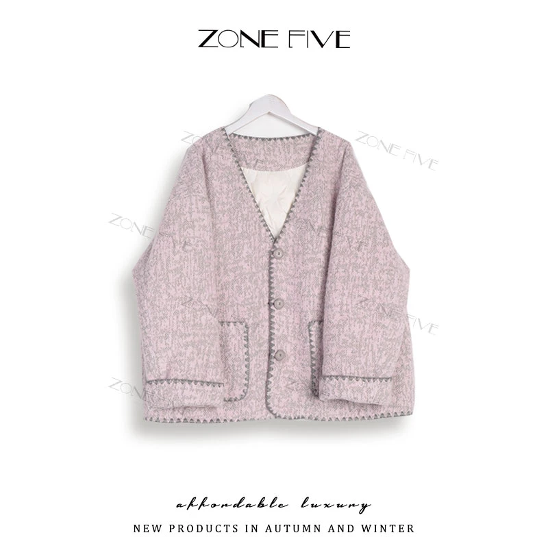 【zonefive】韩系慵懒风休闲气质宽松百搭羊毛羽绒外套