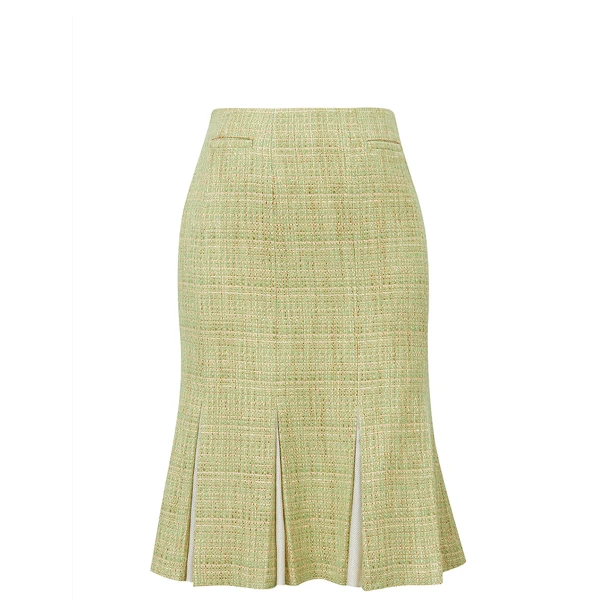 YI竹青色混纺花呢鱼尾半裙YSK24348ACTW0B4