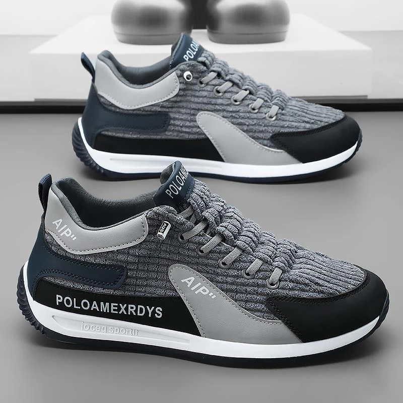 鸿星尔克阿甘男鞋冬季灯芯绒运动跑步休闲一脚蹬上班工作软底防滑