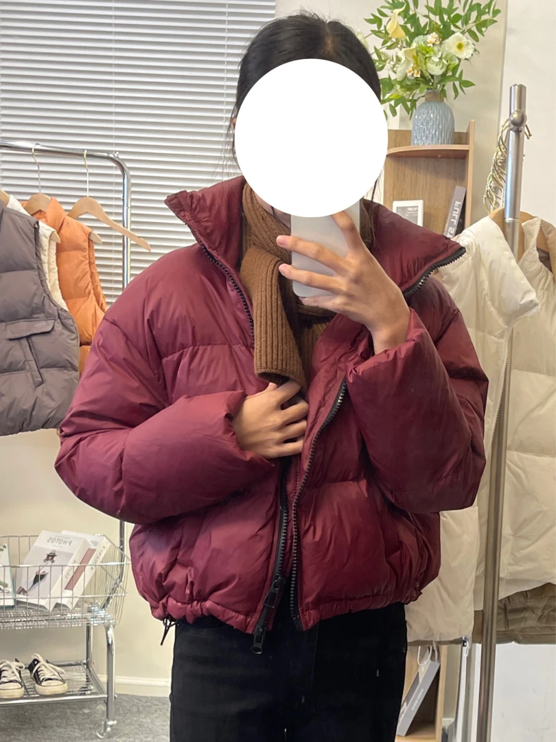 新款短款立领羽绒服2023面包服高端美式女立领鸭绒宽松时尚外套