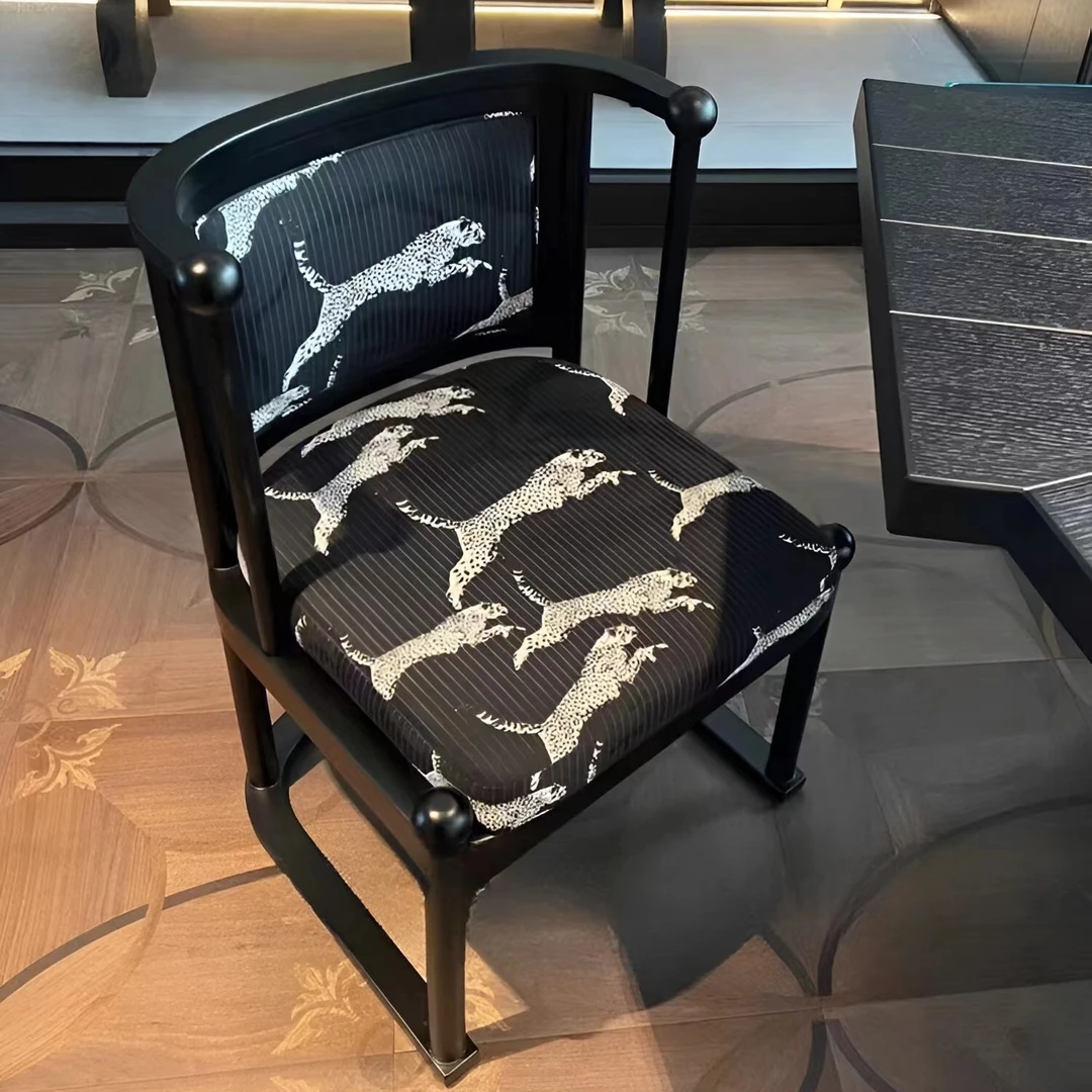 法式复古设计师家用中古实木餐椅梳妆台化妆椅靠背豹豹椅休闲椅子