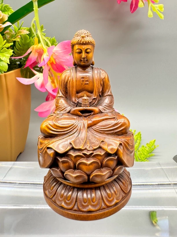 小叶黄杨木药师佛长6高10.5实木雕刻办公桌摆件如来佛木雕工艺品