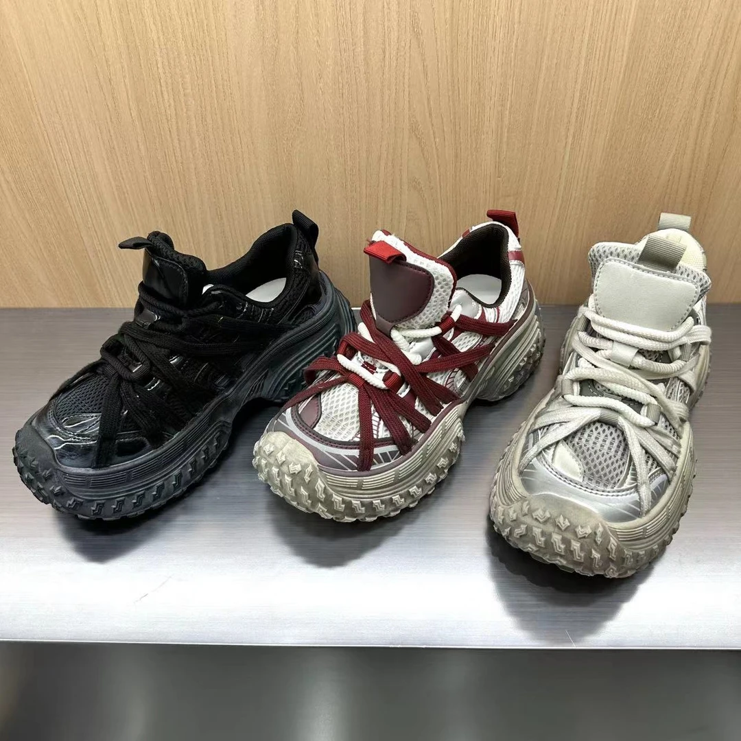 2024时尚厚底复古做旧巴家同款夏季透气运动百搭女款网面老爹鞋