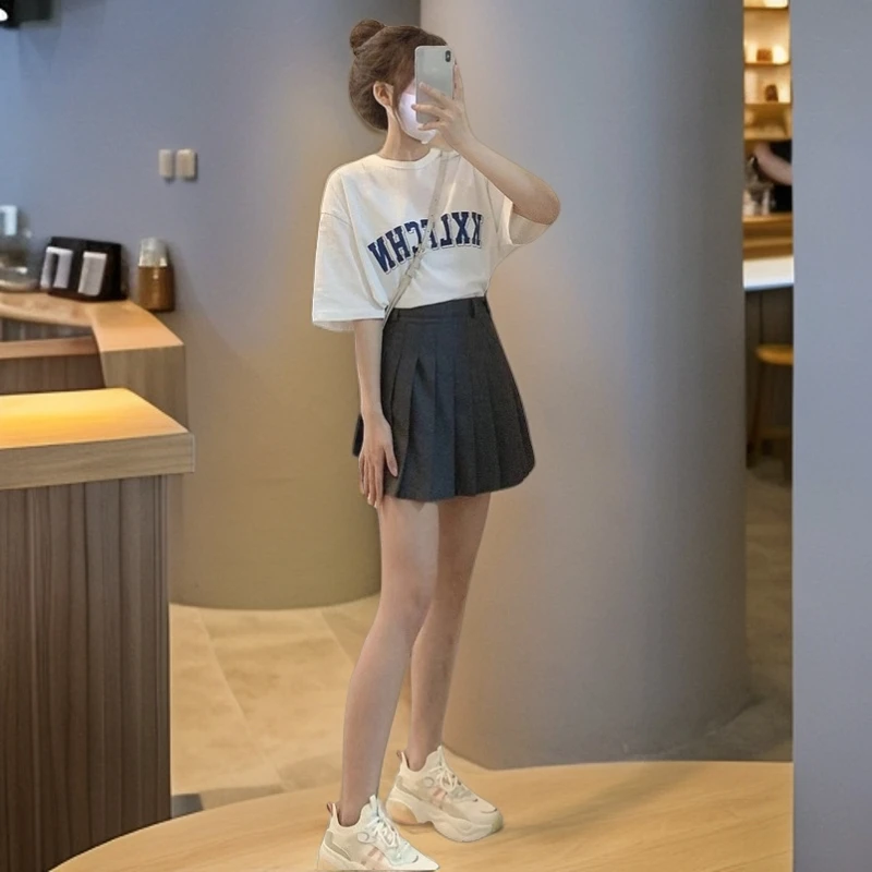 白色短袖t恤女夏季新款韩版大码宽松显瘦洋气减龄中长款网红上衣