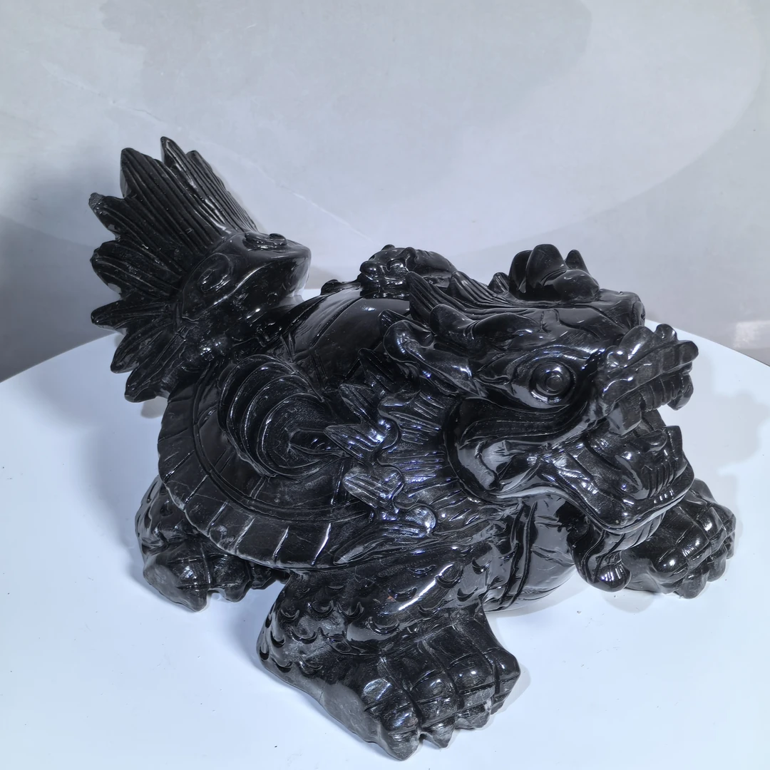 墨玉雕龙龟家用摆件黑龙龟原石雕刻