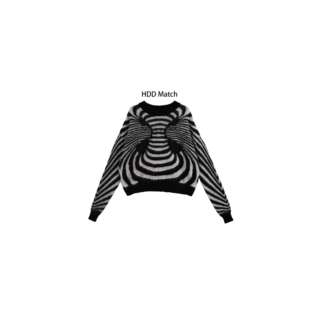 HDD Clothing "幻想空间" 秋季斑马条纹毛衣针织毛衣上衣 Y0051