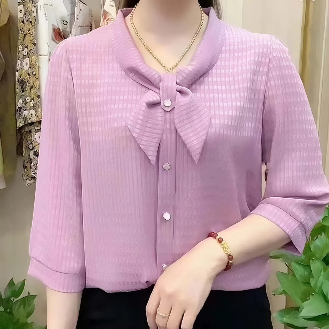 时尚妈妈装夏季新款蝴蝶结款中袖气质显瘦洋气妈妈装女士减龄宽松