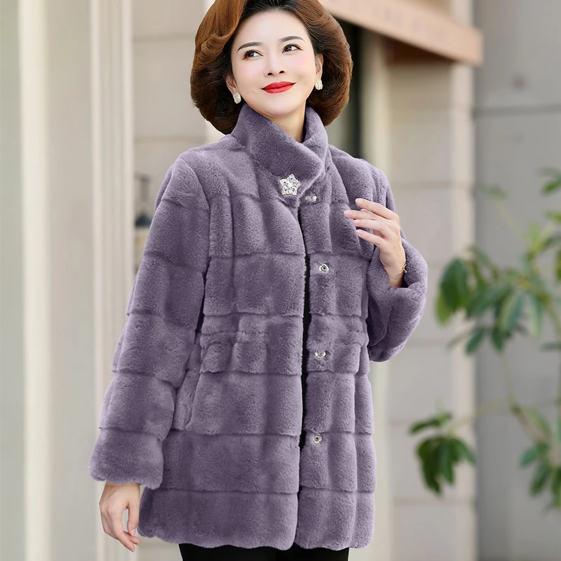 妈妈水貂绒外套中长款秋冬装加厚中年冬季女保暖毛呢上衣50岁60
