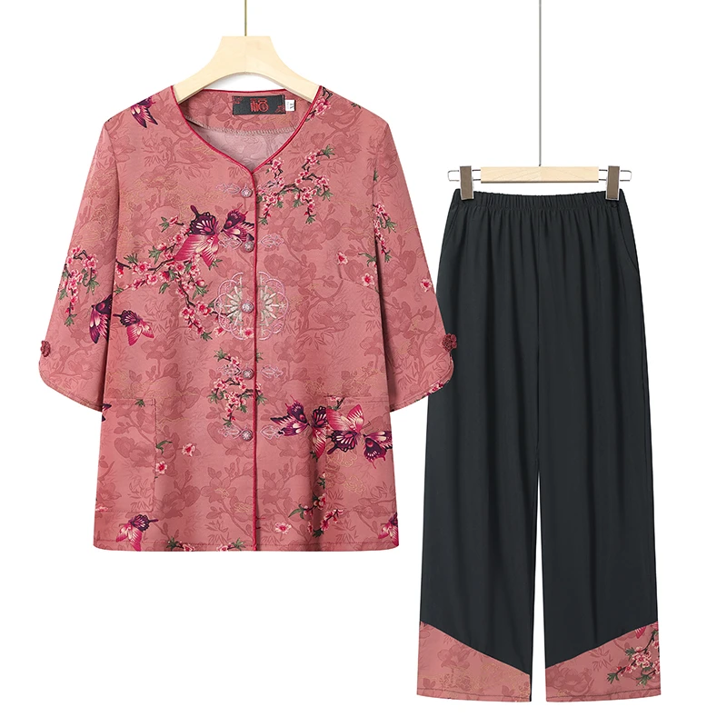 奶奶夏装衬衫女中老年人套装妈妈春夏新款老太太衣服开衫夏季薄款