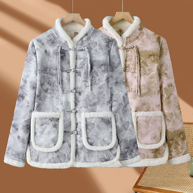 盘扣棉服加绒加厚冬季女装新款中式国风棉服复古绣花盘扣棉衣棉服