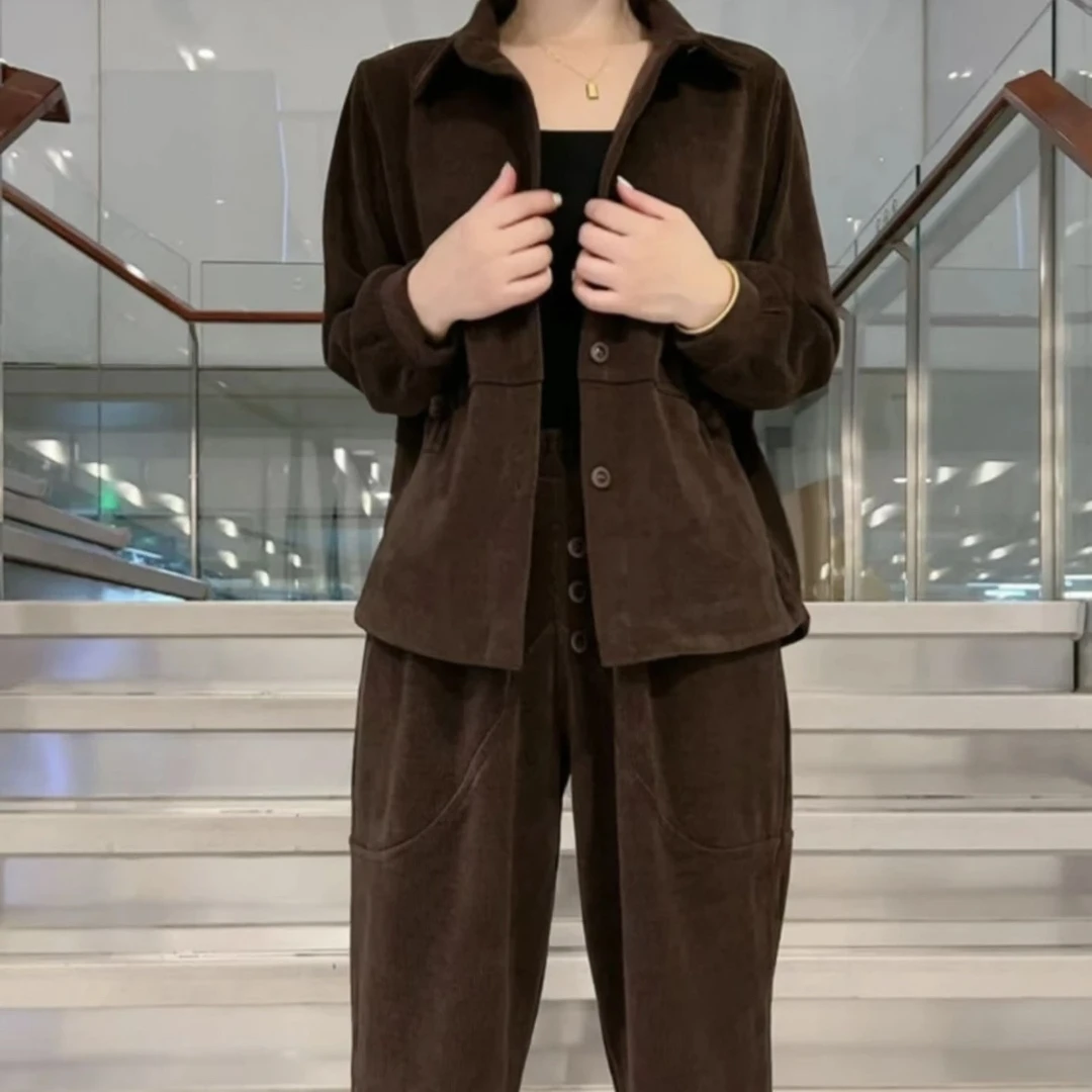 秋季新款盘扣套装两件套女秋装妈妈装女装上衣裤子两件套时尚女装