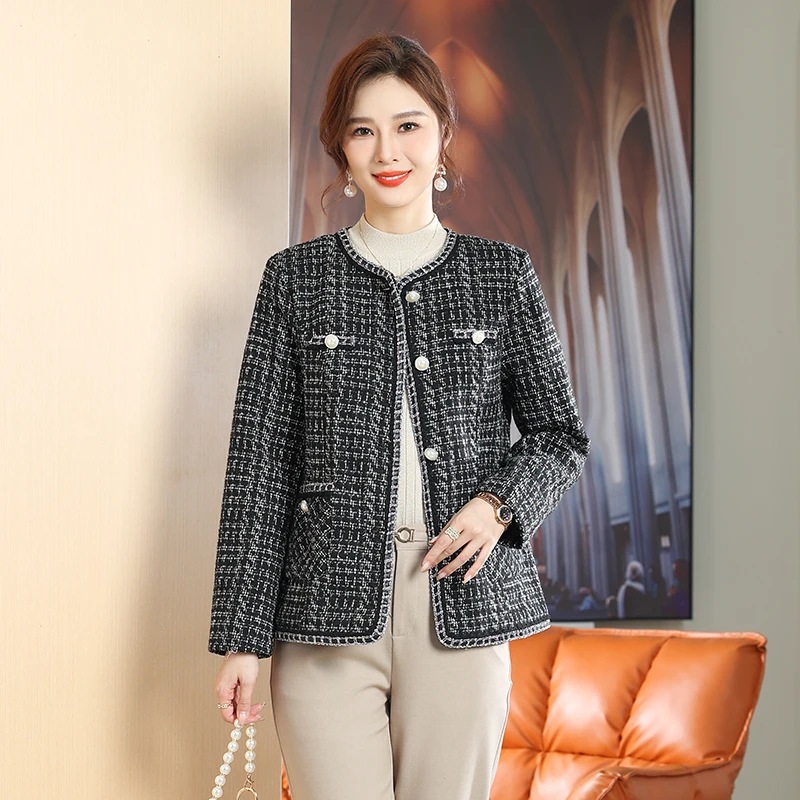 2023新款小香风外套开衫粗花呢秋冬中年妈妈气质百搭短款洋气外套