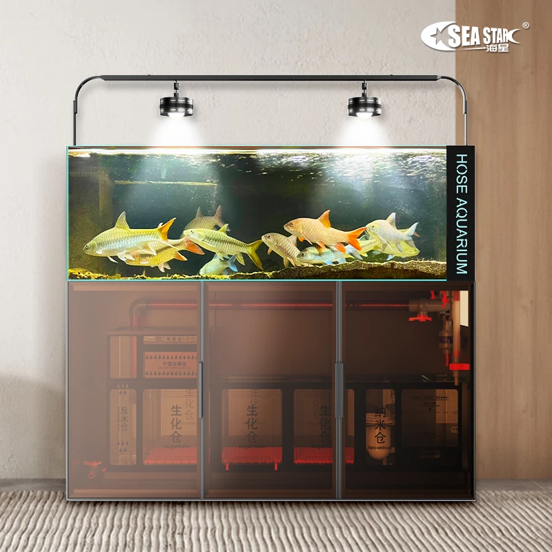 吉罗龙鱼溪流缸鱼缸水族箱底滤客厅超白玻璃侧溢流生态海缸水草缸