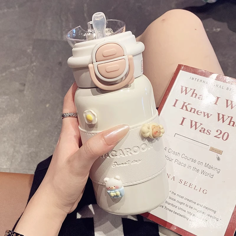 简约316保温杯女生带吸管高颜值双饮水杯网红创意学生便携保冷杯