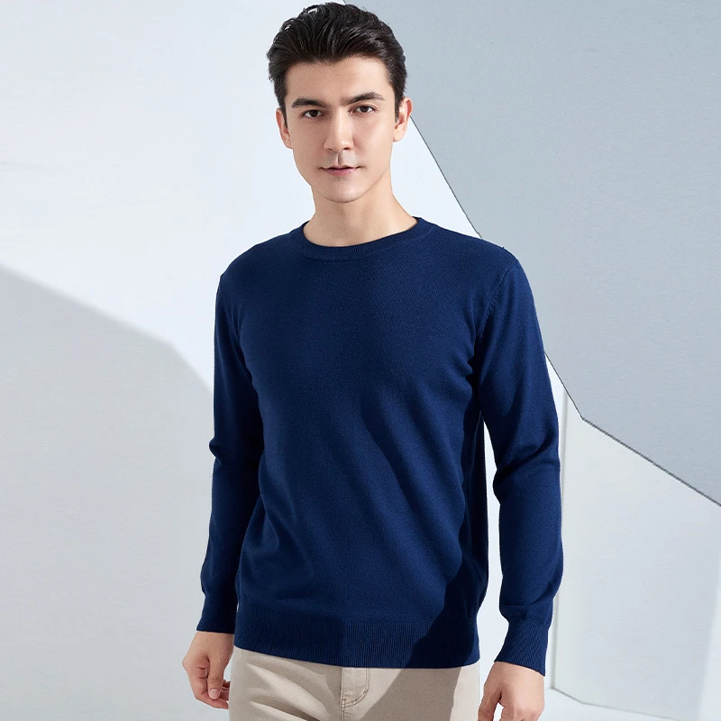 春秋新款男士圆领毛衣套头针织衫中青年休闲时尚百搭上衣打底衫