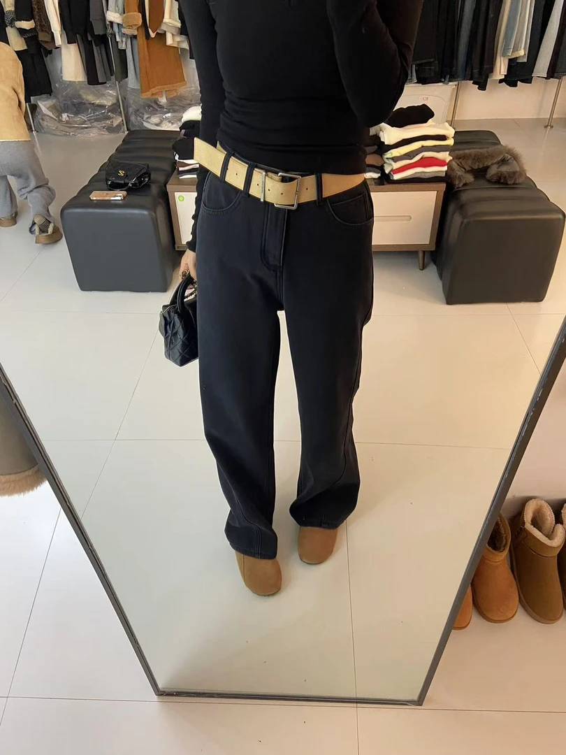 「5883心头爱」窄版复合绒阔腿裤「配腰带」
