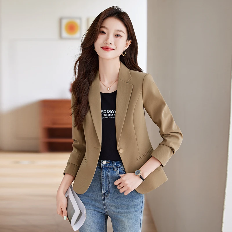 咖色短款西装外套小个子2024春秋季新款修身气质今年流行女士西服