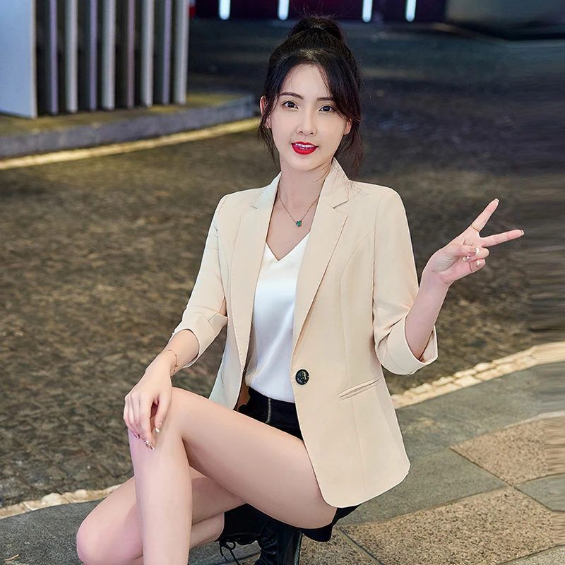 小个子短款西装外套女薄款2024夏季新款七分袖气质修身小西服上衣