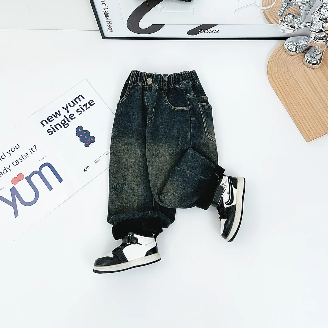 男童牛仔裤加绒裤子儿童2024新款秋冬装 D-WK24108 悠悠童话童装