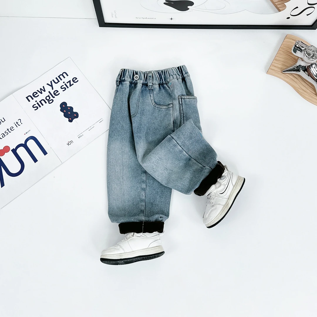 男童新牛仔裤加绒裤子儿童2024新款秋冬装 D-WK2498 悠悠童话童装