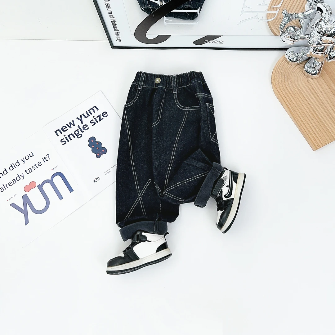 男童牛仔裤加绒裤子儿童2024新款秋冬装 D-WK24123 悠悠童话童装