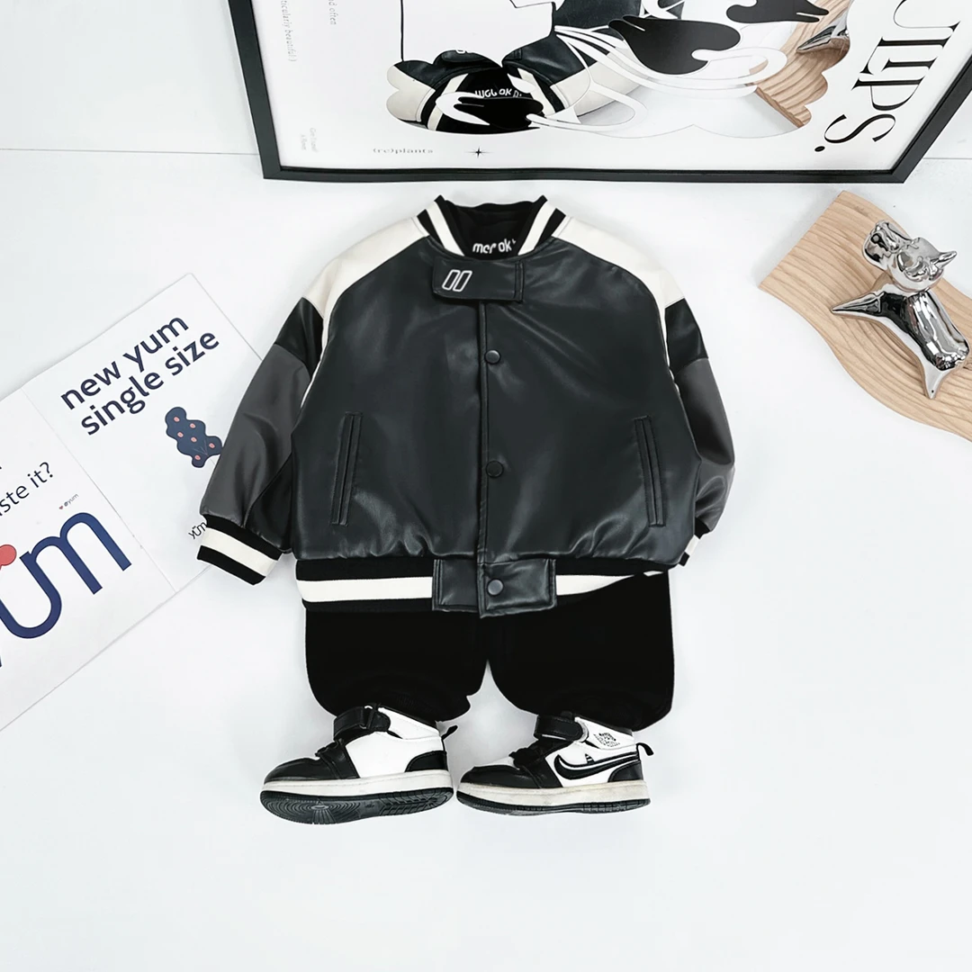 男童皮衣外套加厚款儿童2024新秋冬装 D-ZBD23045-1 悠悠童话童装