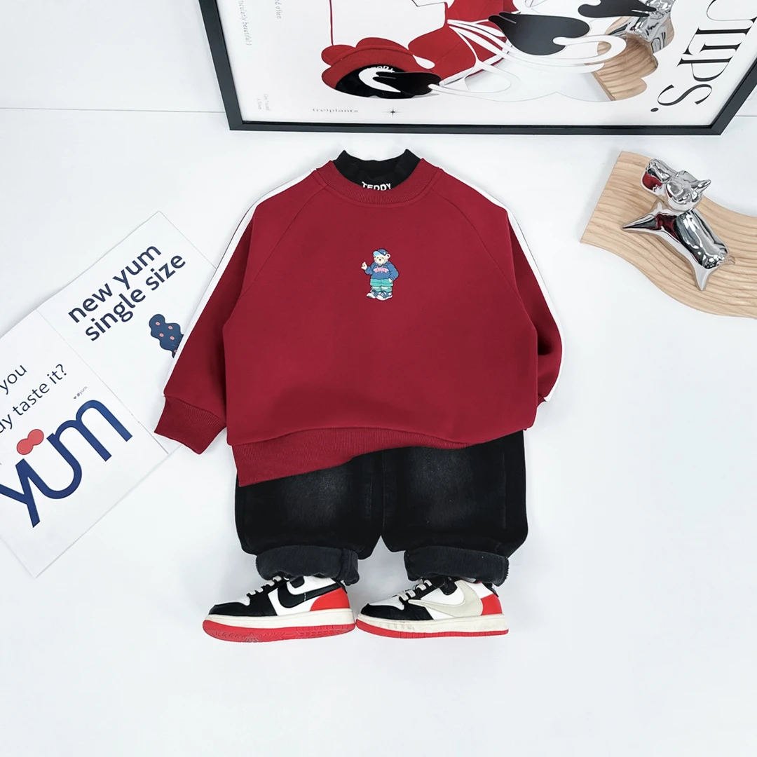 儿童卫衣加绒款长袖2024秋冬男童 D-WG27559 悠悠童话联名泰迪熊