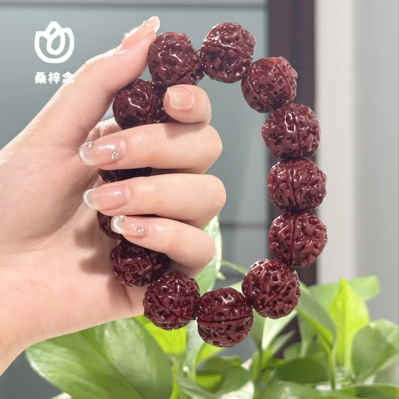 天然风化菩提子机磨朱砂色雕刻金刚菩提手持手串男女款绕指柔念珠