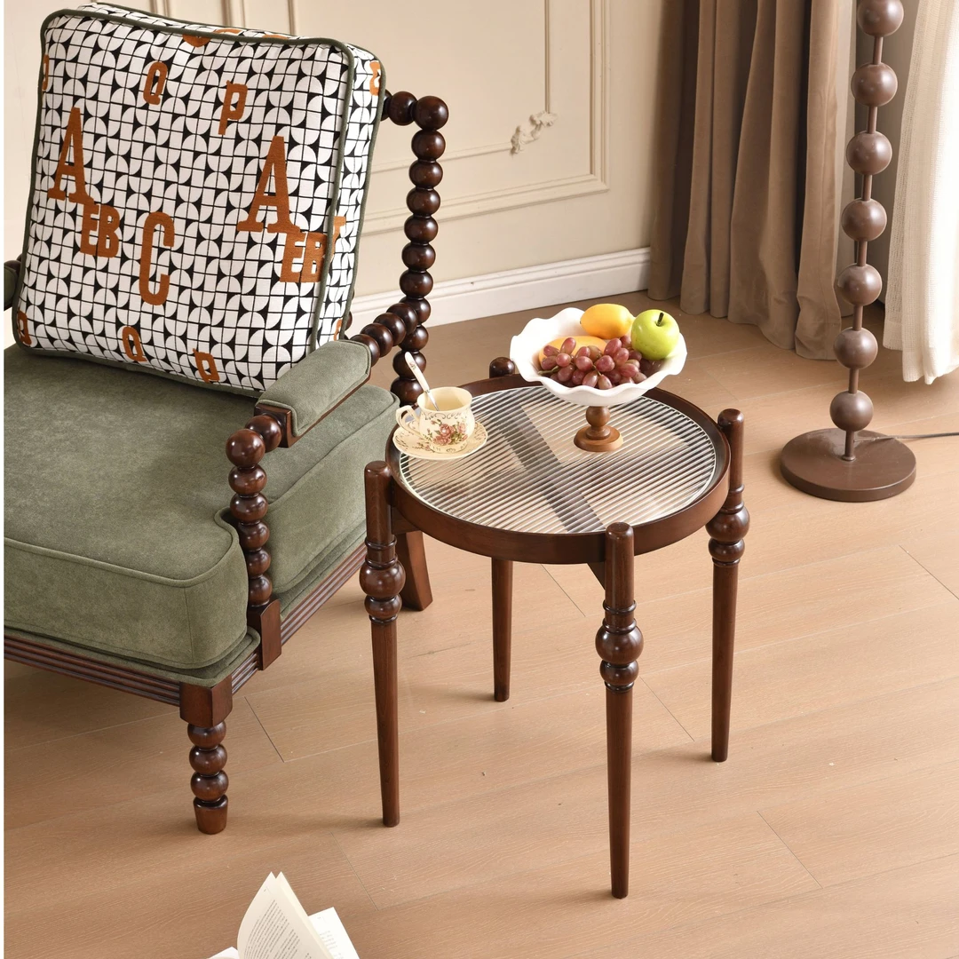 法式复古落地实木边几星空艺术客厅沙发侧边小茶几中古风圆形角几