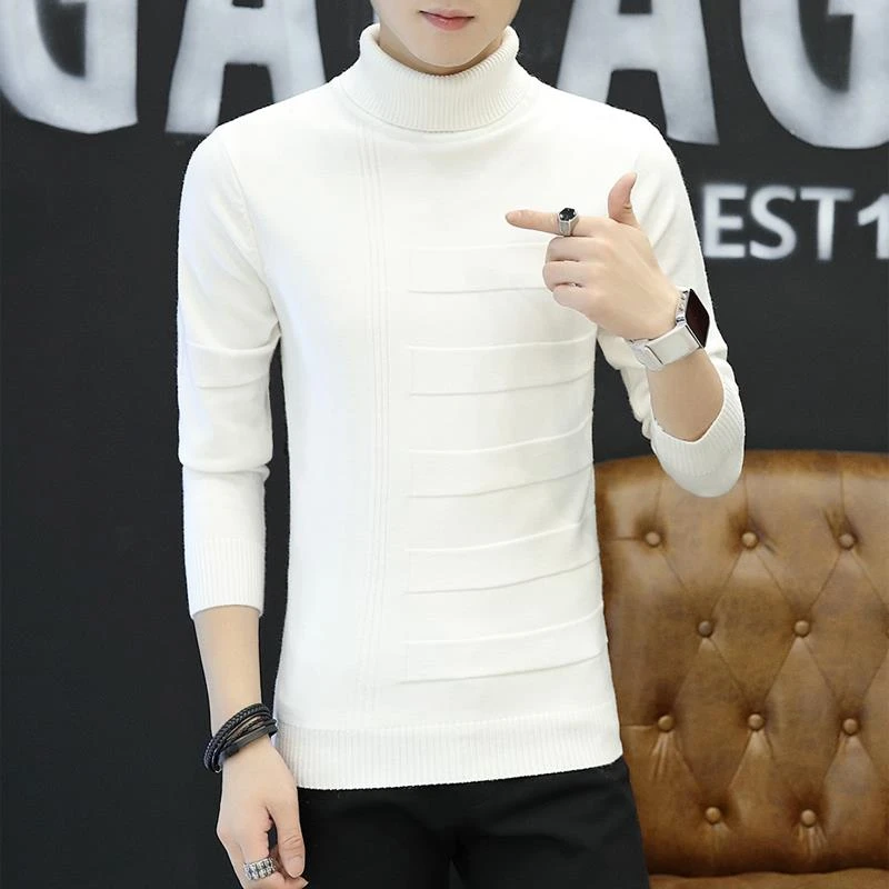 毛衣打底男款冬季款白色高领男士修身衫加绒加厚款保暖翻领潮流r