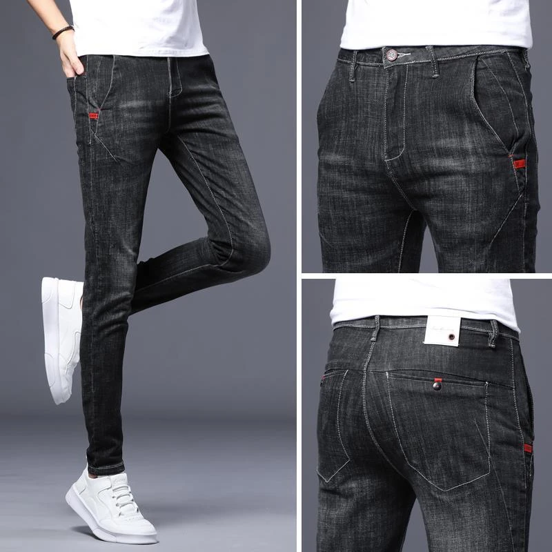 高端男士潮流牛仔裤新款修身小脚韩版高弹百搭休闲裤时尚薄款r