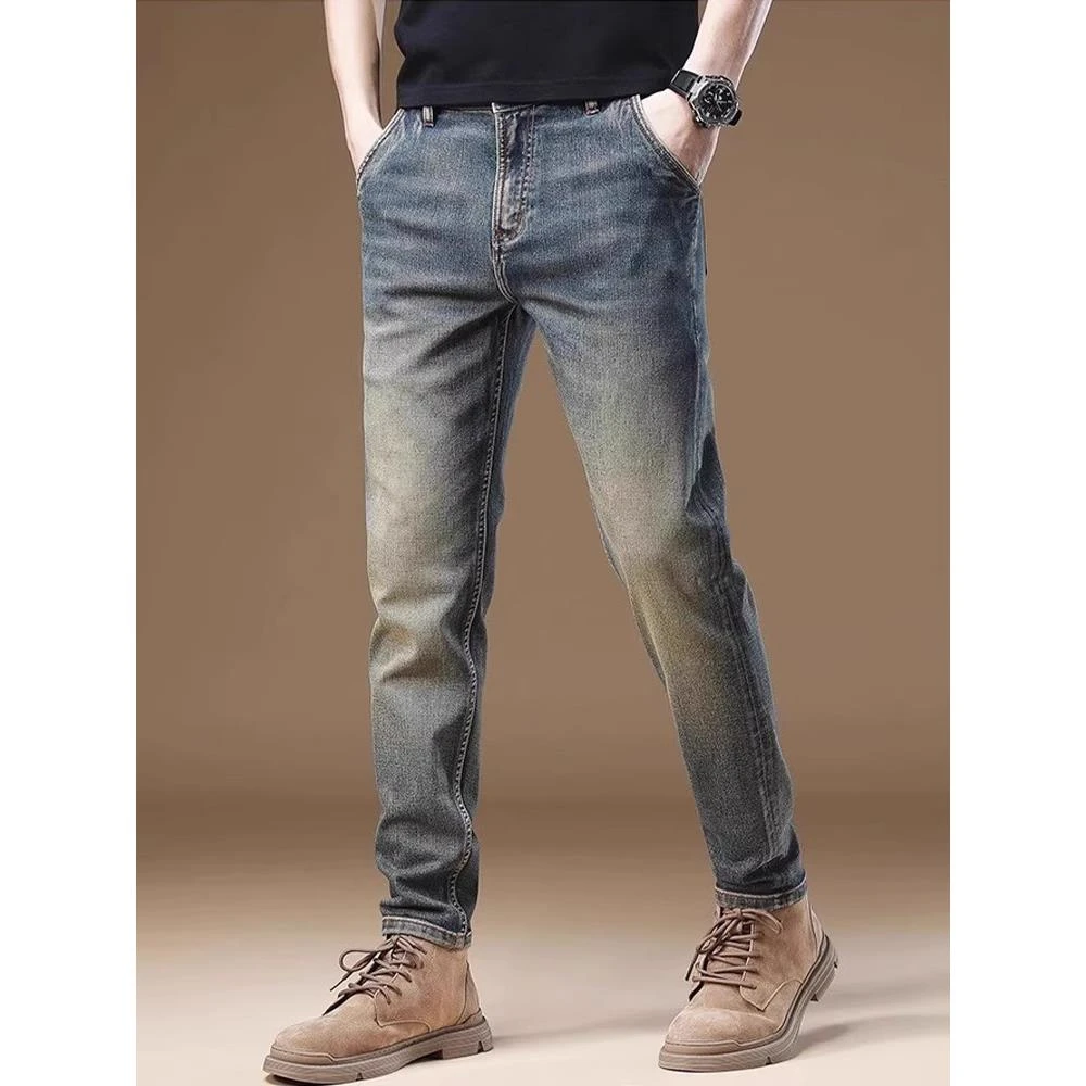 男士牛仔裤夏季新款时尚黄泥纯色潮流修身韩版百搭直筒宽松r