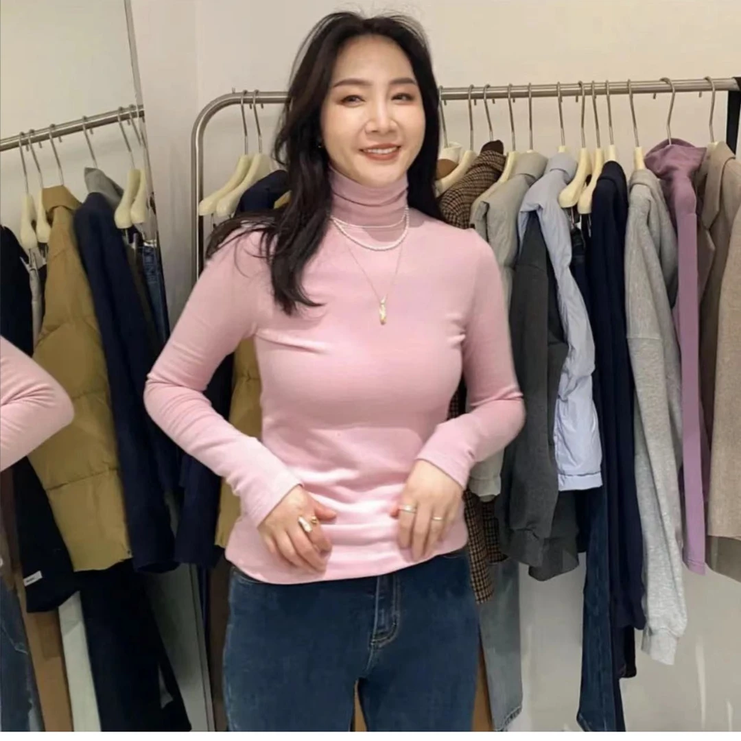 加磨毛高领打底衫加绒甜美百搭修身保暖加绒女士长袖打底衫9183-1