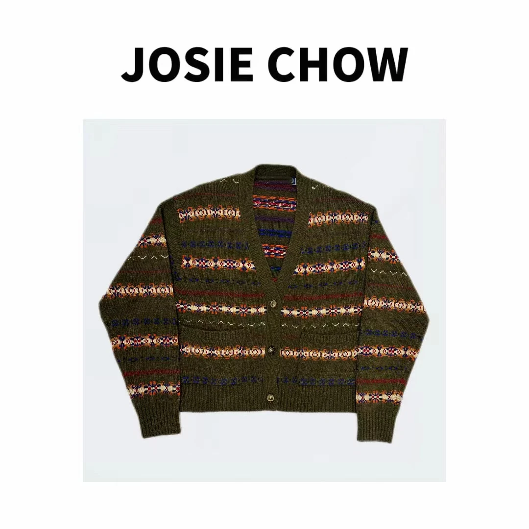 JOSIE CHOW【费尔岛】秋冬洋气复古花色针织咩毛开衫。RL483227