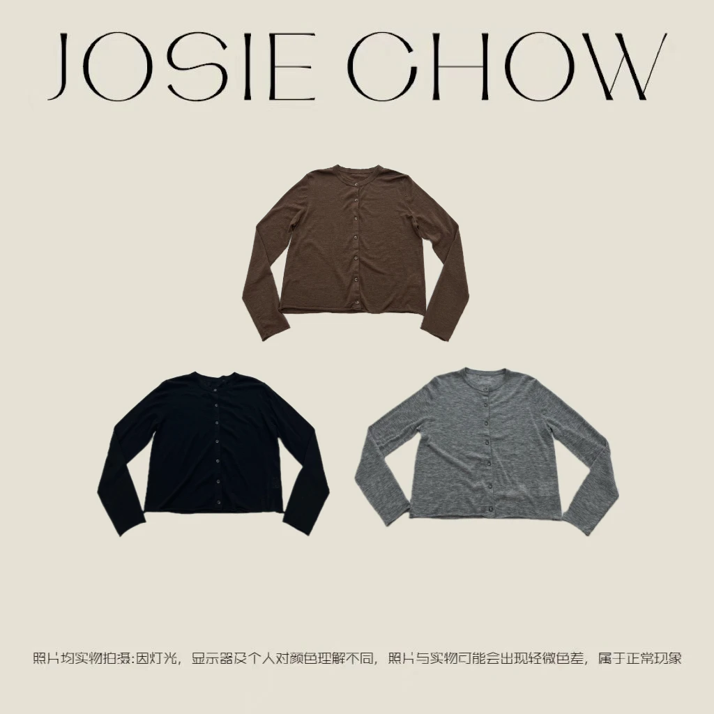 JOSIE OHOW【黑色/灰色/卡其色】针织休闲咩毛开衫。JC452246