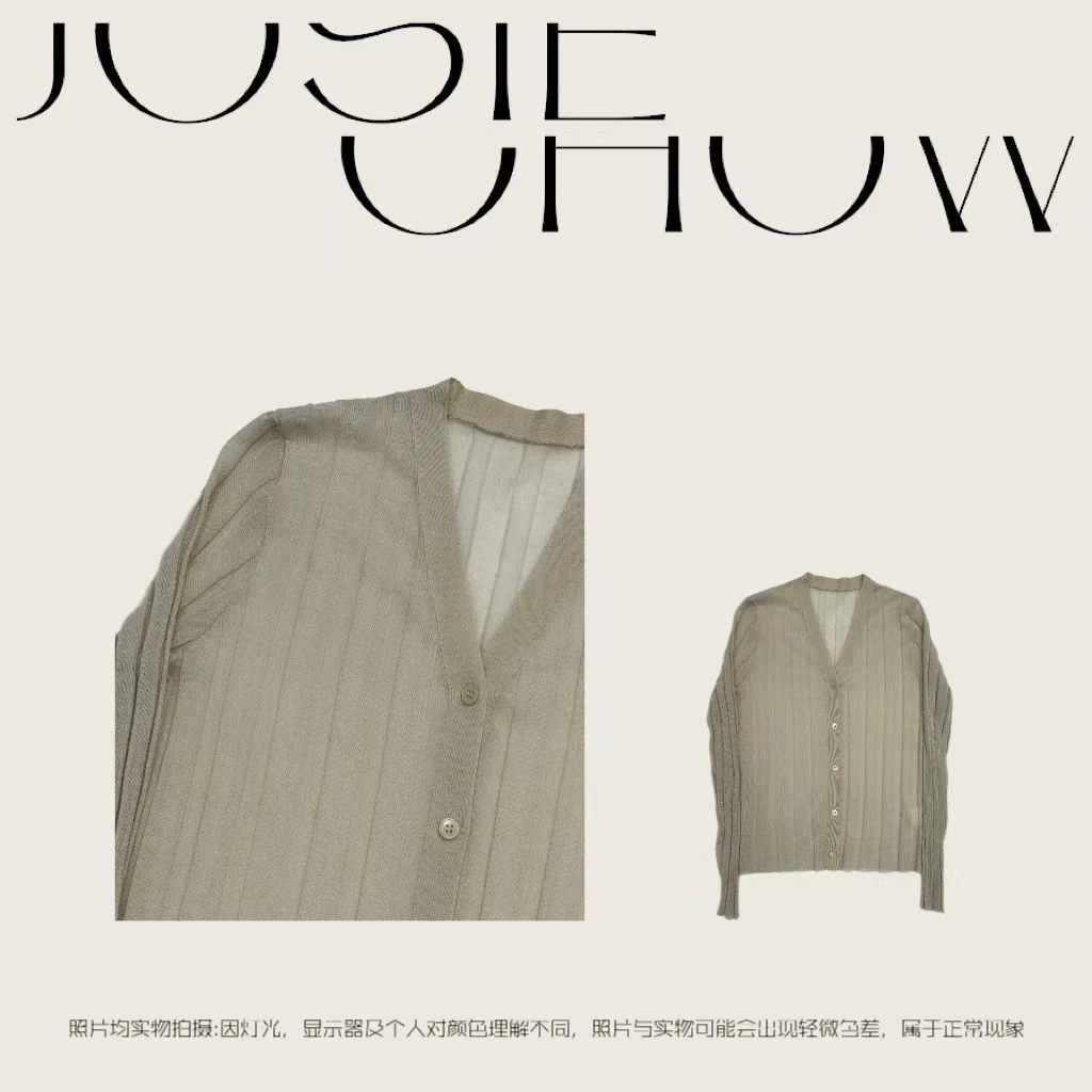 JOSIE CHOW【坑条】V领薄款亚麻混纺针织开衫。Tr481183