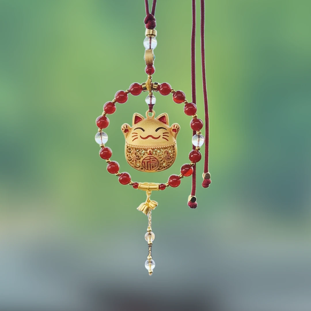 2024新款招财猫平安汽车挂件高档后视镜挂件原创手工车载挂件饰品