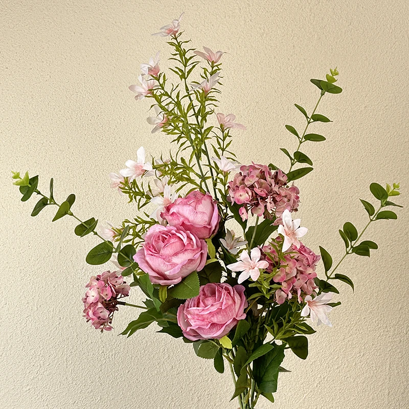 绣球玫瑰花束 粉色系 玫瑰花仿真花束 7枝花材
