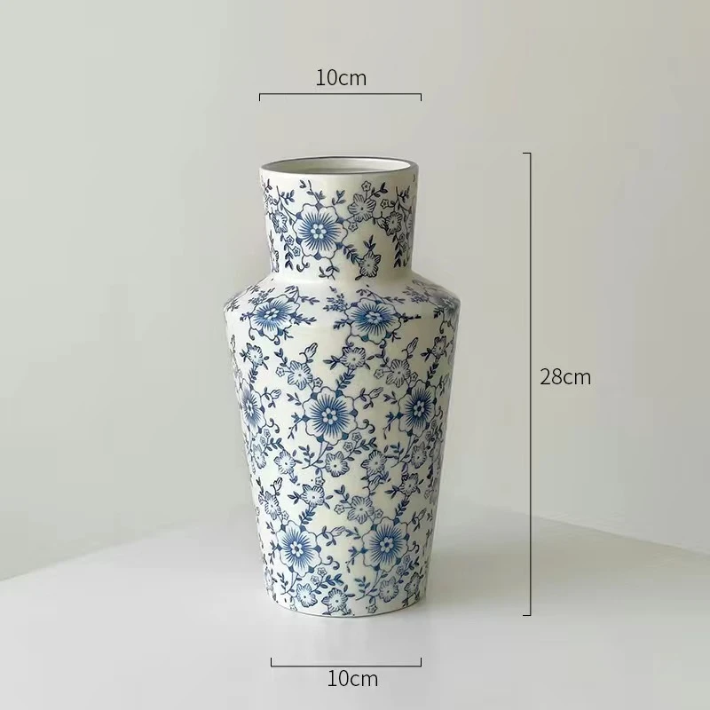新中式陶瓷花瓶青花创意复古干花插花器皿客厅玄关摆件