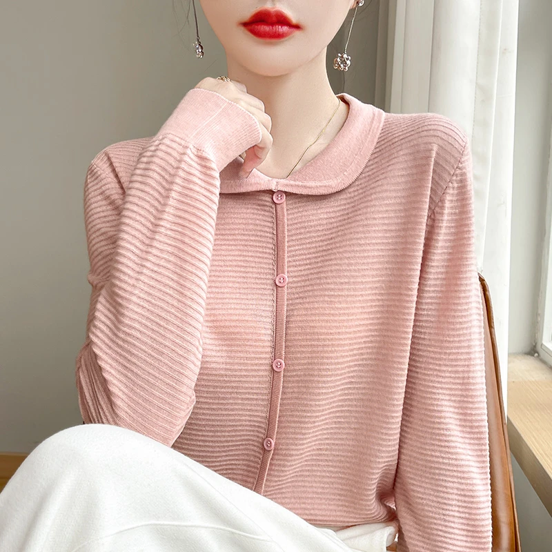 【精仿羊毛】娃娃领长袖显瘦百搭女士夏季长袖POLO翻领NSY-202