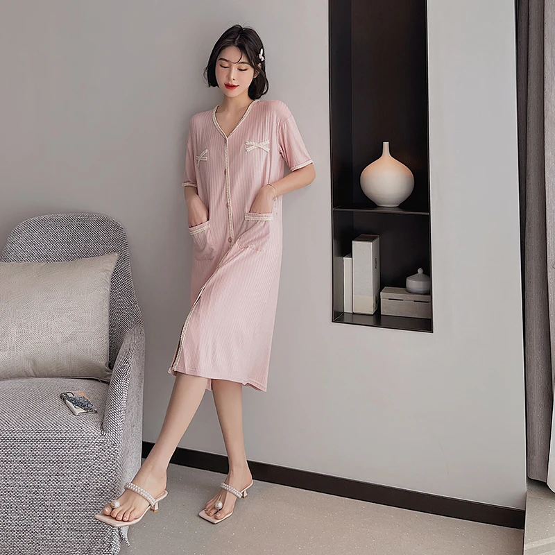 短袖开衫睡裙简约风16051