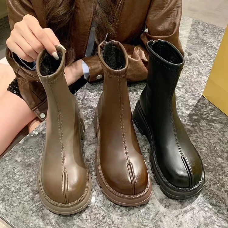 916新款后拉链圆头舒适软底马丁靴仓