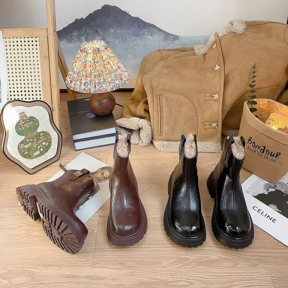 2588新款毛毛后拉链圆头舒适百搭加绒舒适百搭马丁靴