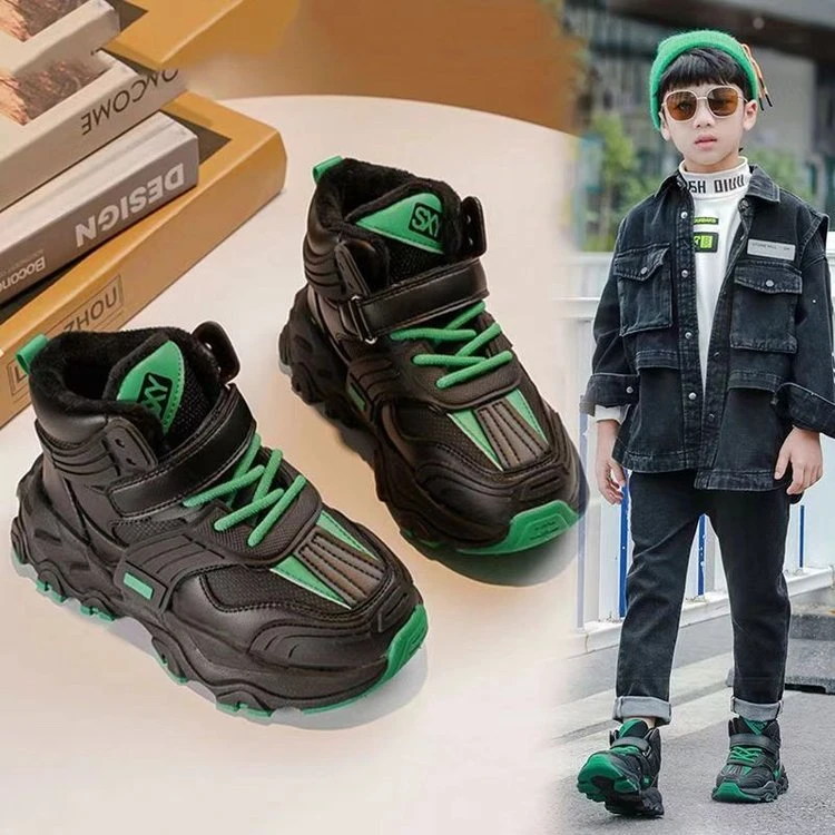 Abc男童鞋子2024秋冬新款儿童加绒二棉运动鞋男孩防水软底老爹鞋