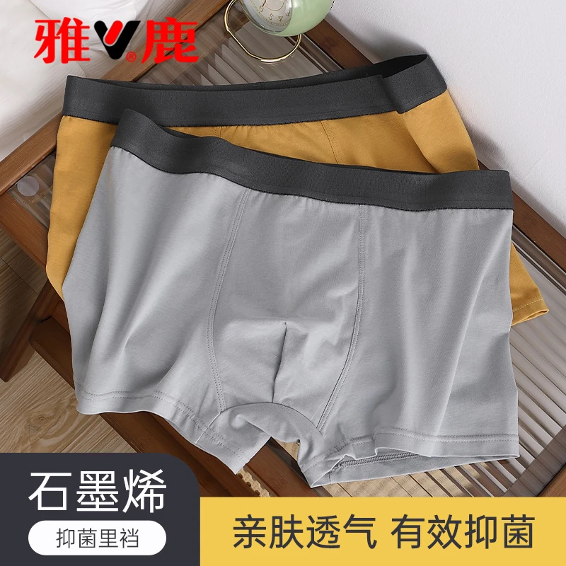 雅鹿纯棉男士内裤抗菌底档平角裤舒适透气亲肤抑菌男生四角短裤头