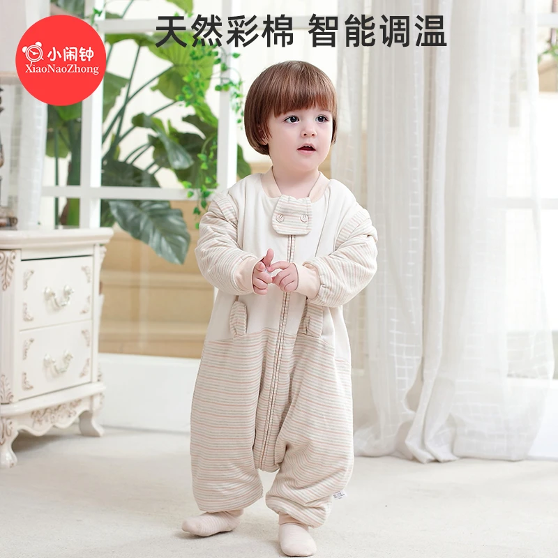 彩棉儿童睡袋新生婴儿秋冬季款中大童棉加厚分腿宝宝防踢被神器