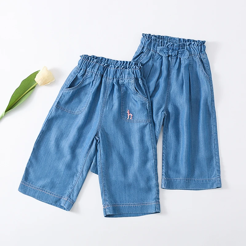 女童天丝牛仔阔腿裤儿童天丝牛仔裤中大童七分裤直筒裤293中裤