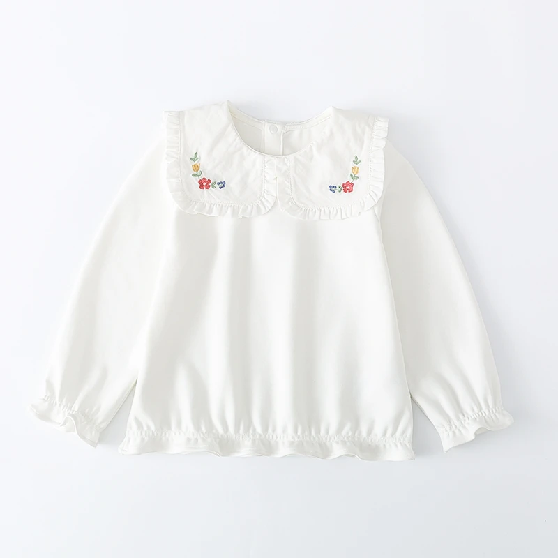 女童T恤衫娃娃领秋装新款洋气女宝宝白色上衣儿童打底衫315