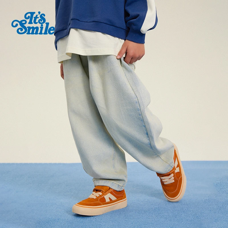 Its smile「黄泥洗」日系儿童做旧水洗牛仔长裤男童女童休闲裤子