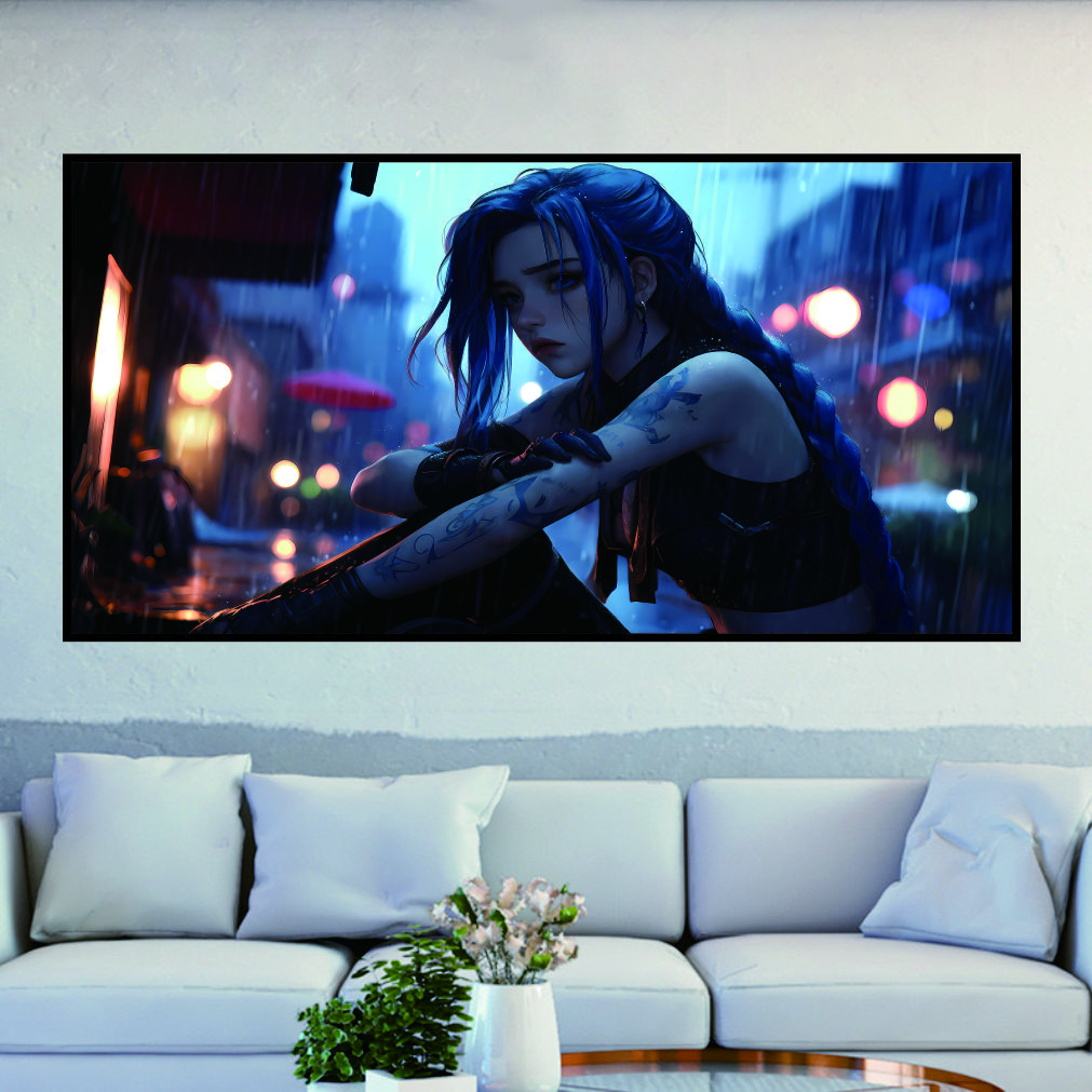 《忧伤蓝色金克丝》现代动漫装饰画50*100